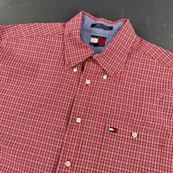 Tommy Hilfiger Other - VTG Tommy Hilfiger Dress Shirt Mens Large Micro Check Red Black  Short Sleeve